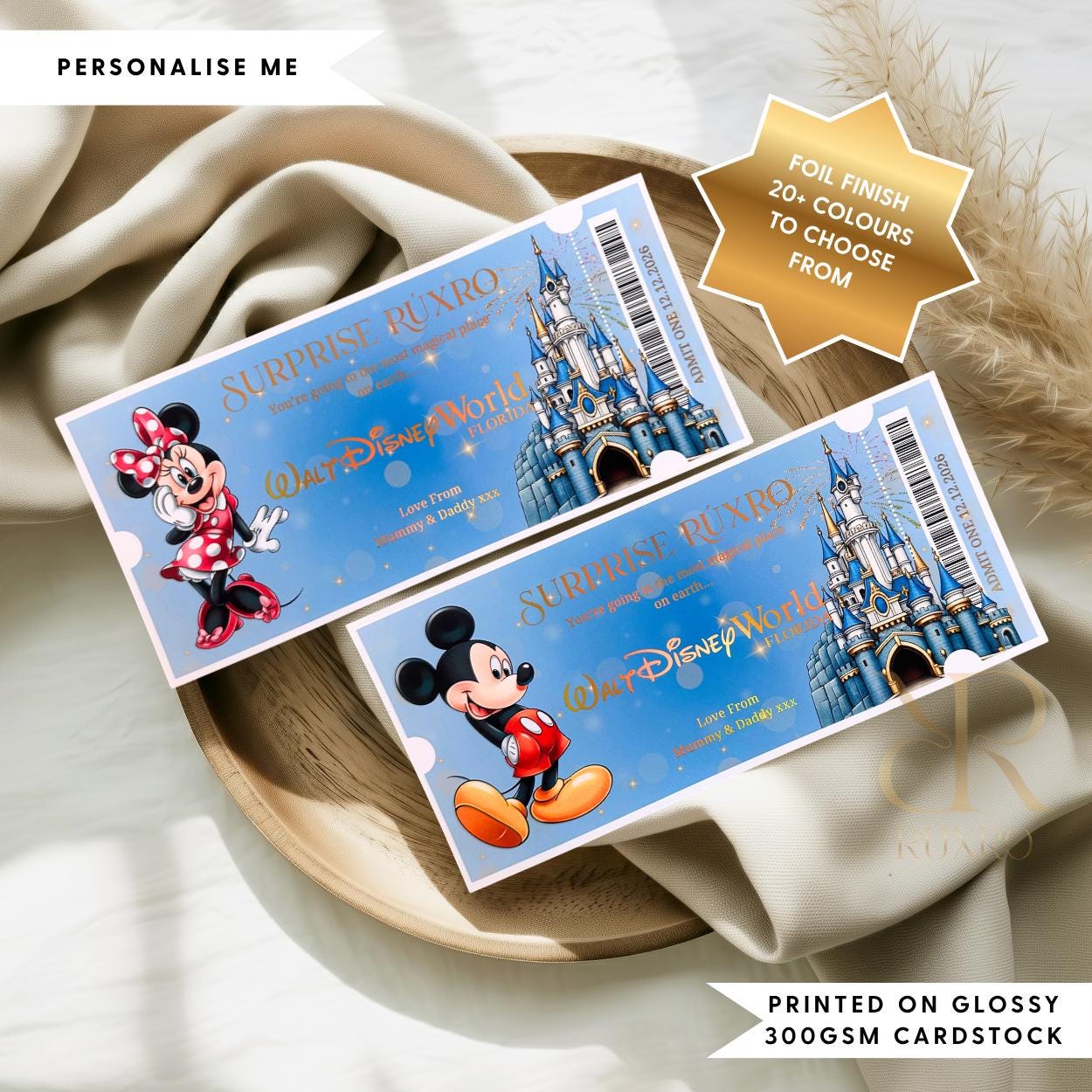 Personalised foil Walt Disney World reveal ticket keepsake