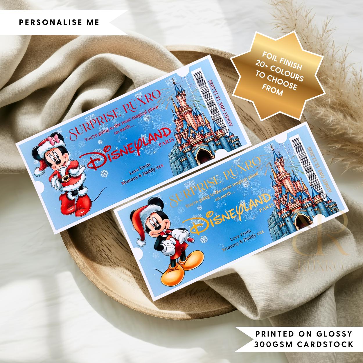 Personalised foil Disneyland Paris Christmas reveal ticket keepsake