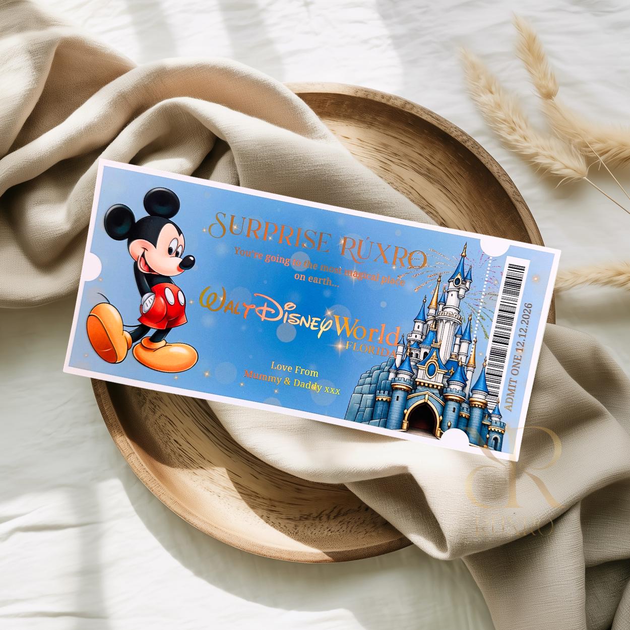 Personalised foil Walt Disney World reveal ticket keepsake