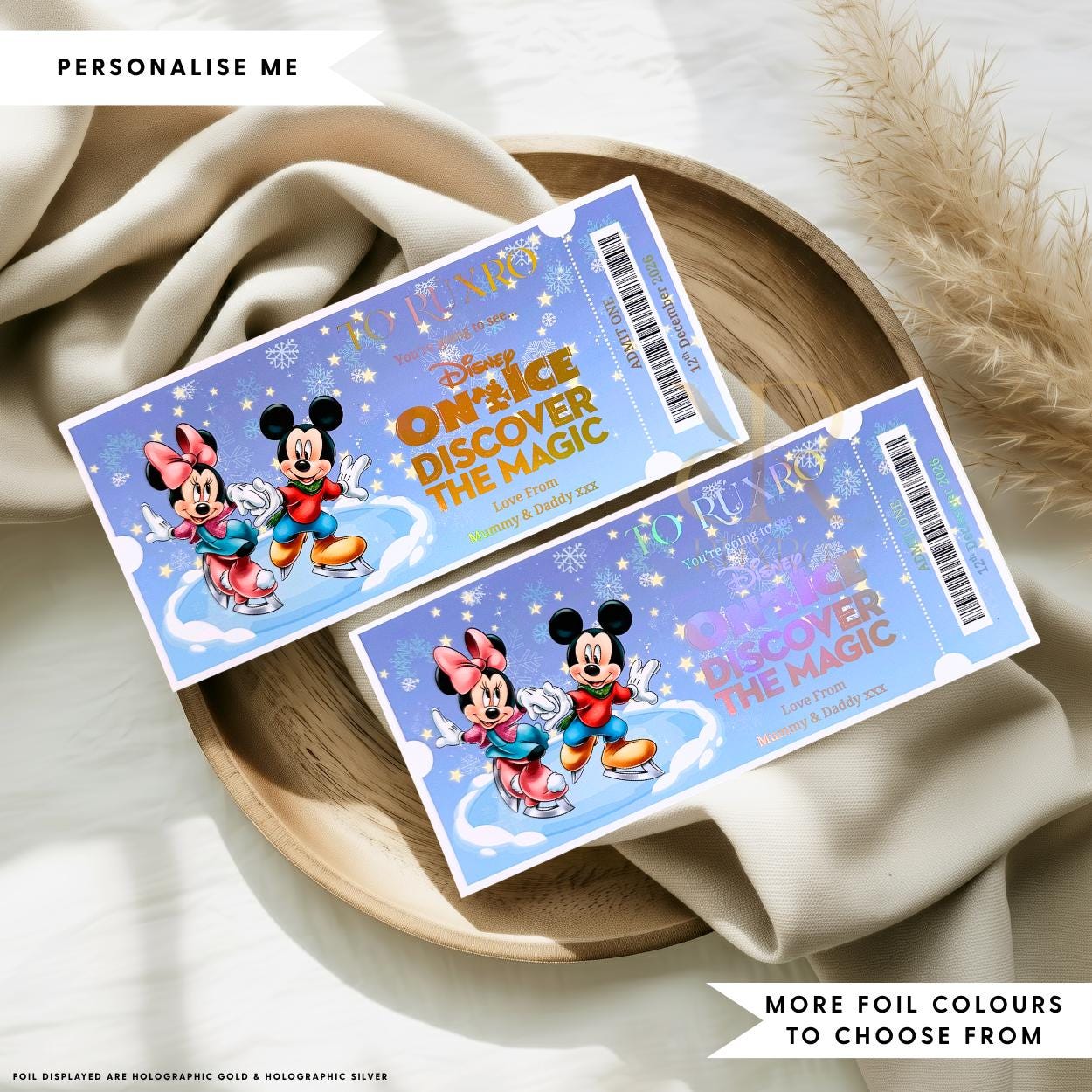 Personalised foil Disney On Ice reveal ticket keepsake