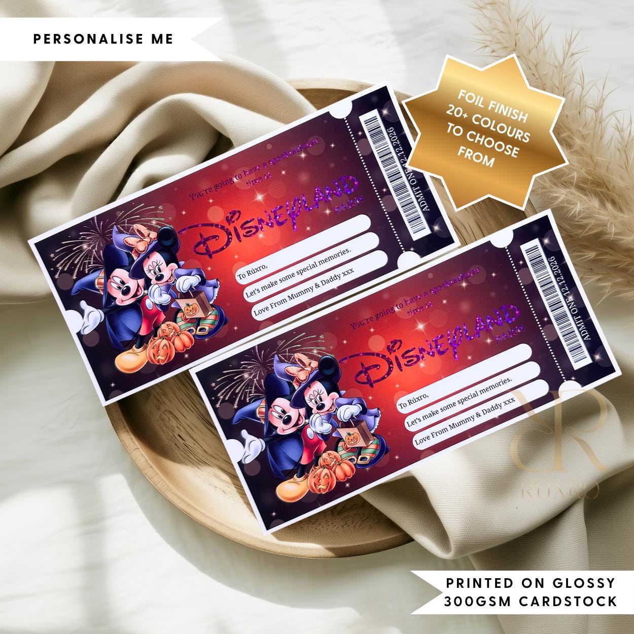 Personalised foil Disneyland Paris Halloween reveal ticket keepsake