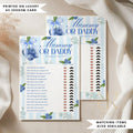 Mummy or Daddy baby shower game card in a blueberry theme