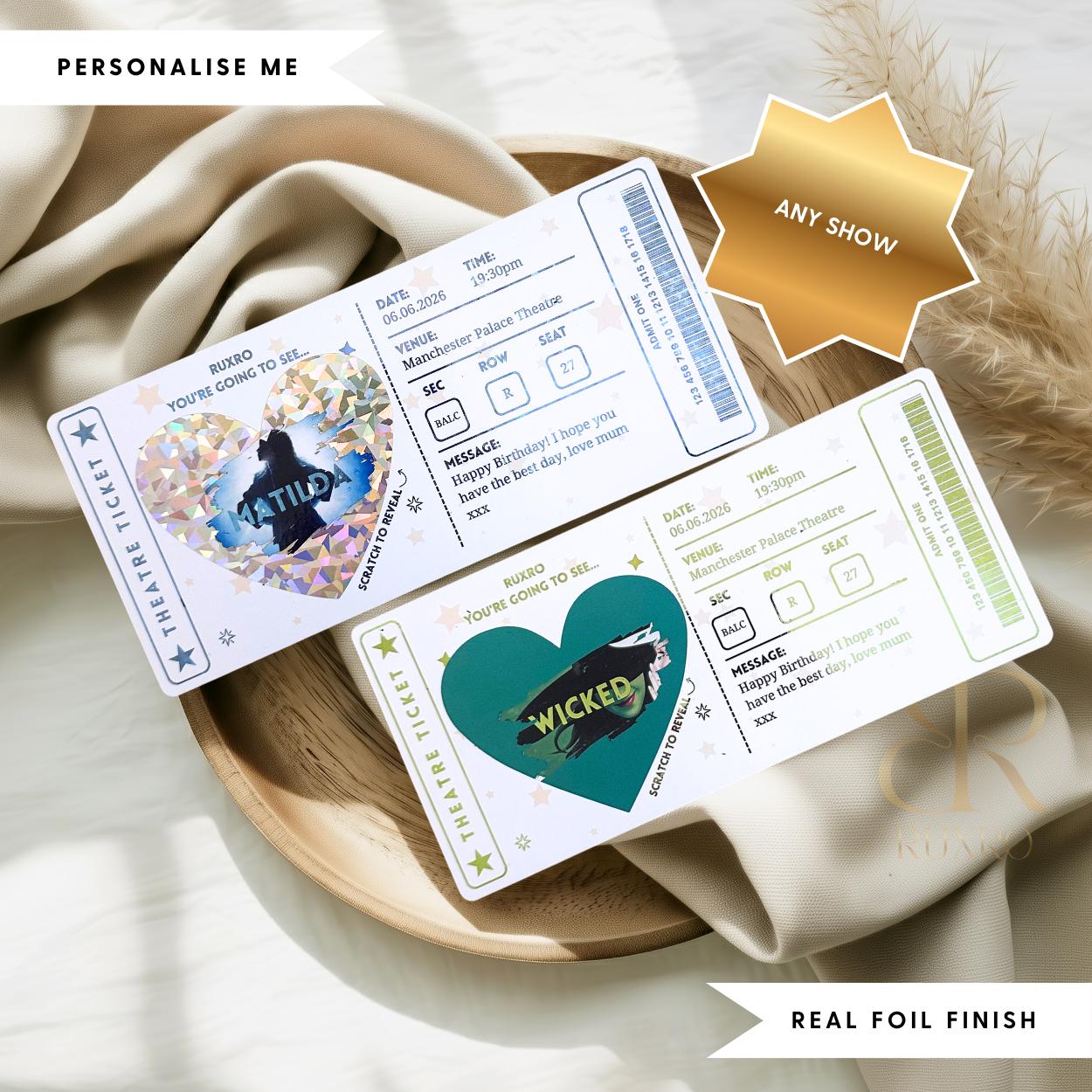 Personalised scratch to reveal theatre ticket keepsake