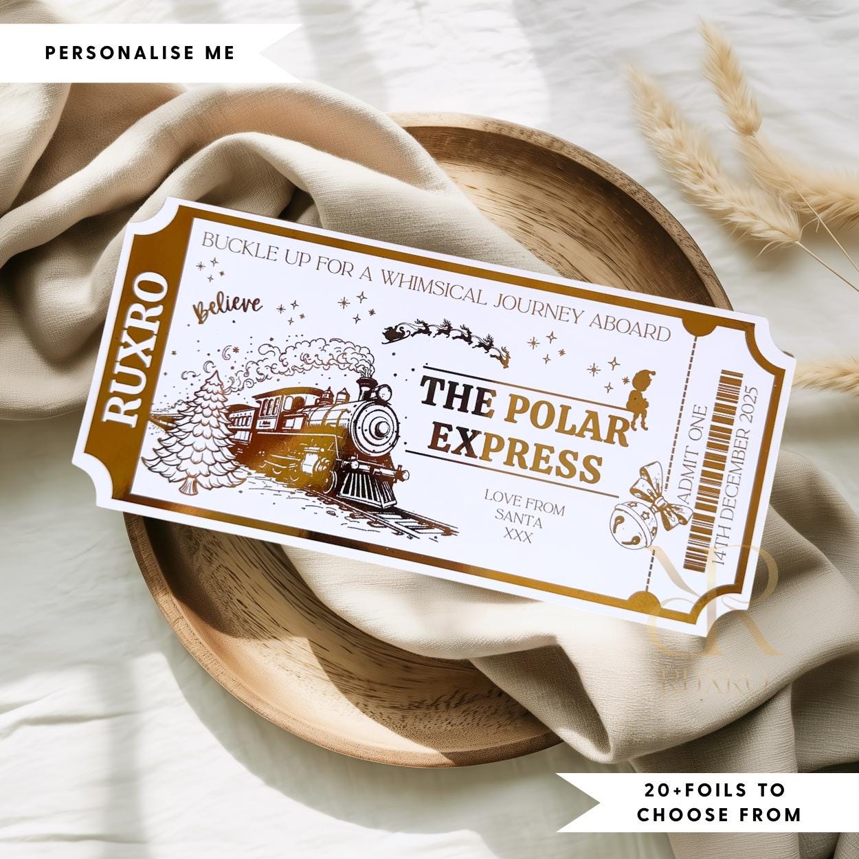 Personalised foil Polar Express reveal ticket keepsake
