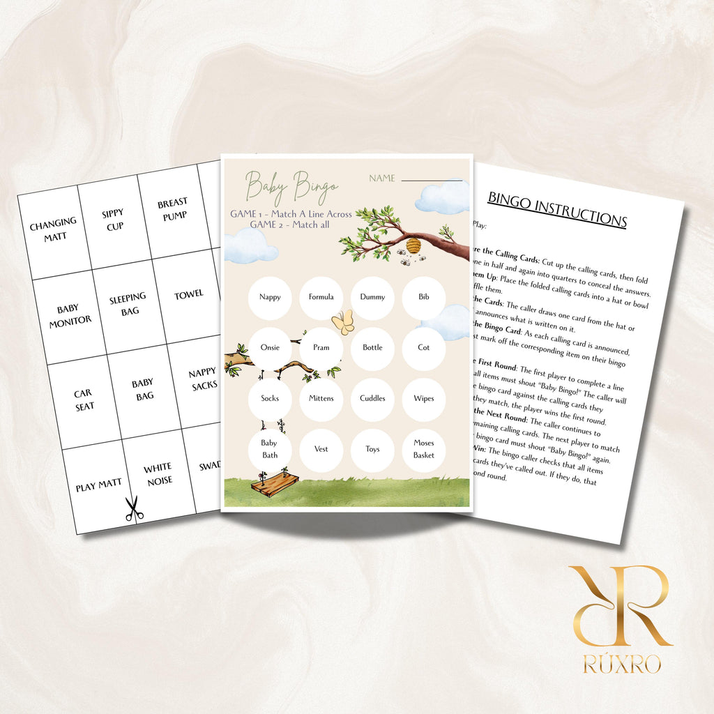 Baby bingo baby shower game cards in a Classic Winnie the Pooh theme
