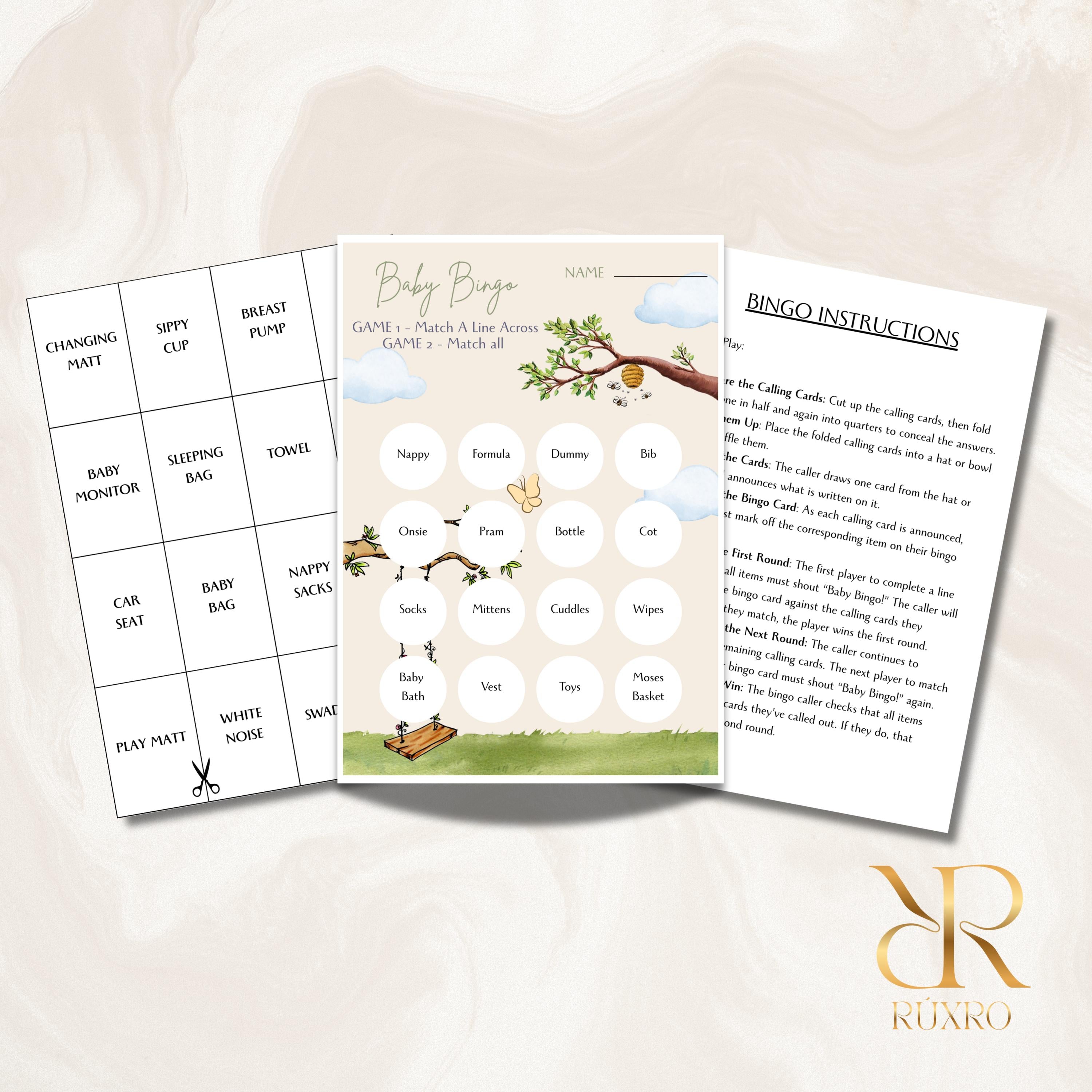 Baby bingo baby shower game cards in a Classic Winnie the Pooh theme