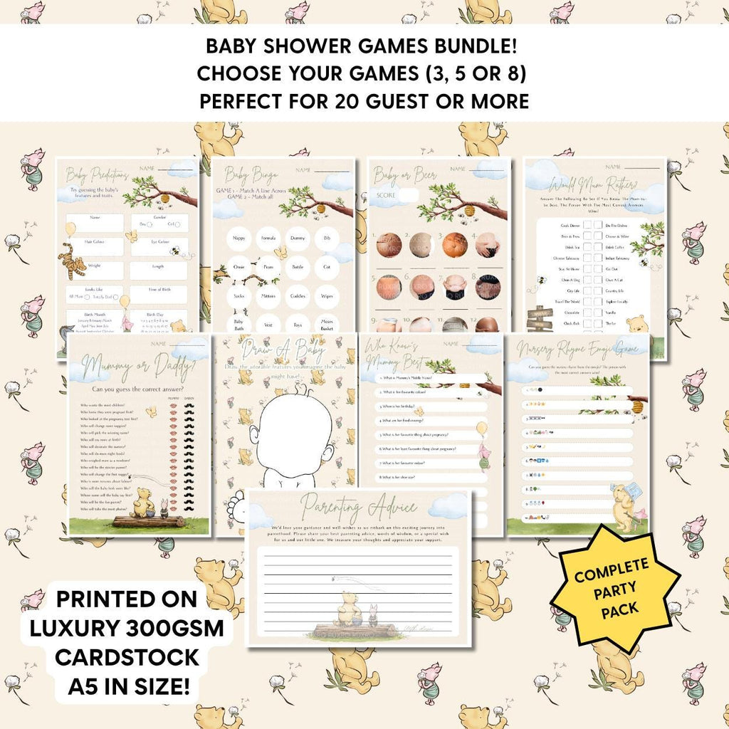 Baby shower games bundle in a Classic Winnie the Pooh theme