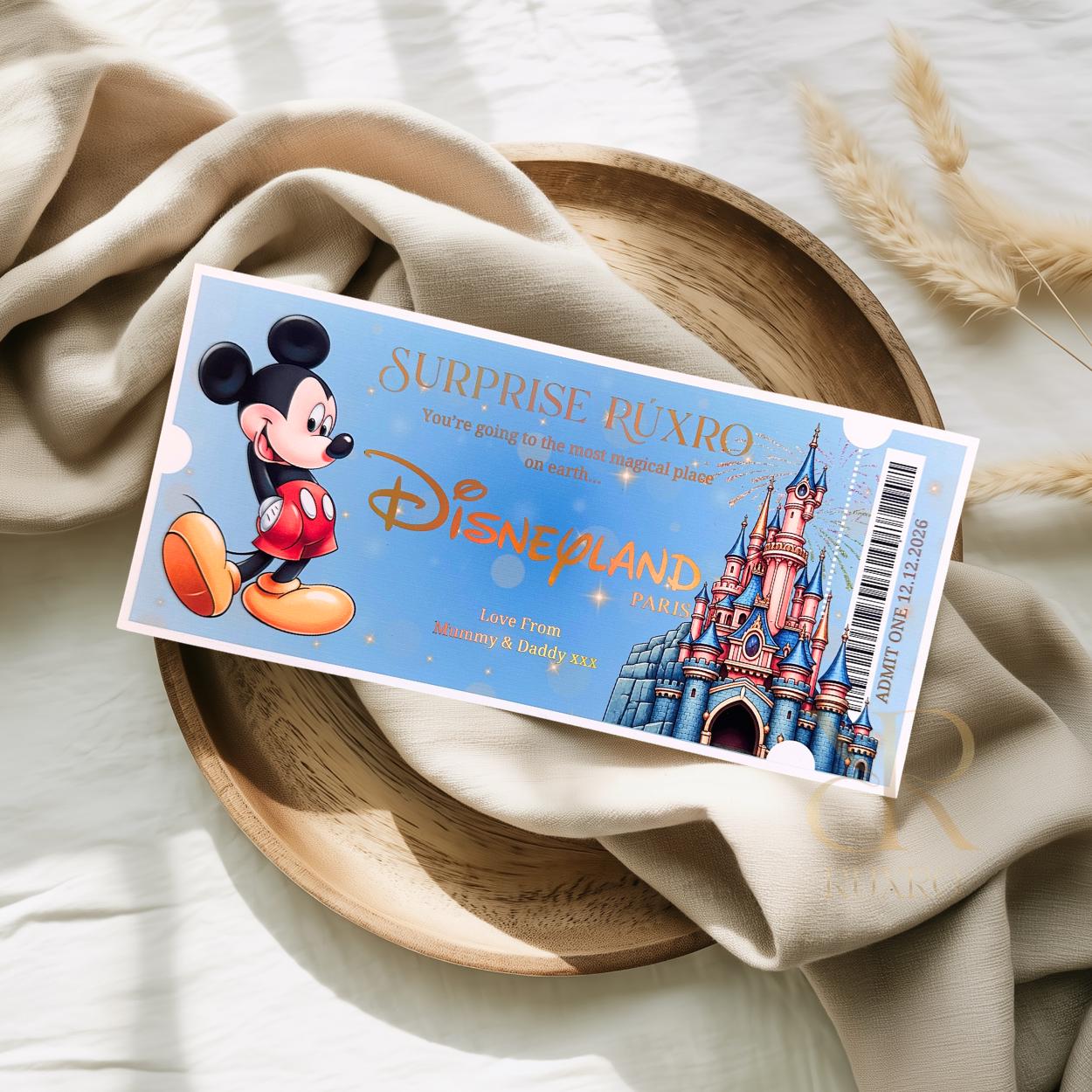 Personalised foil Disneyland Paris reveal ticket keepsake