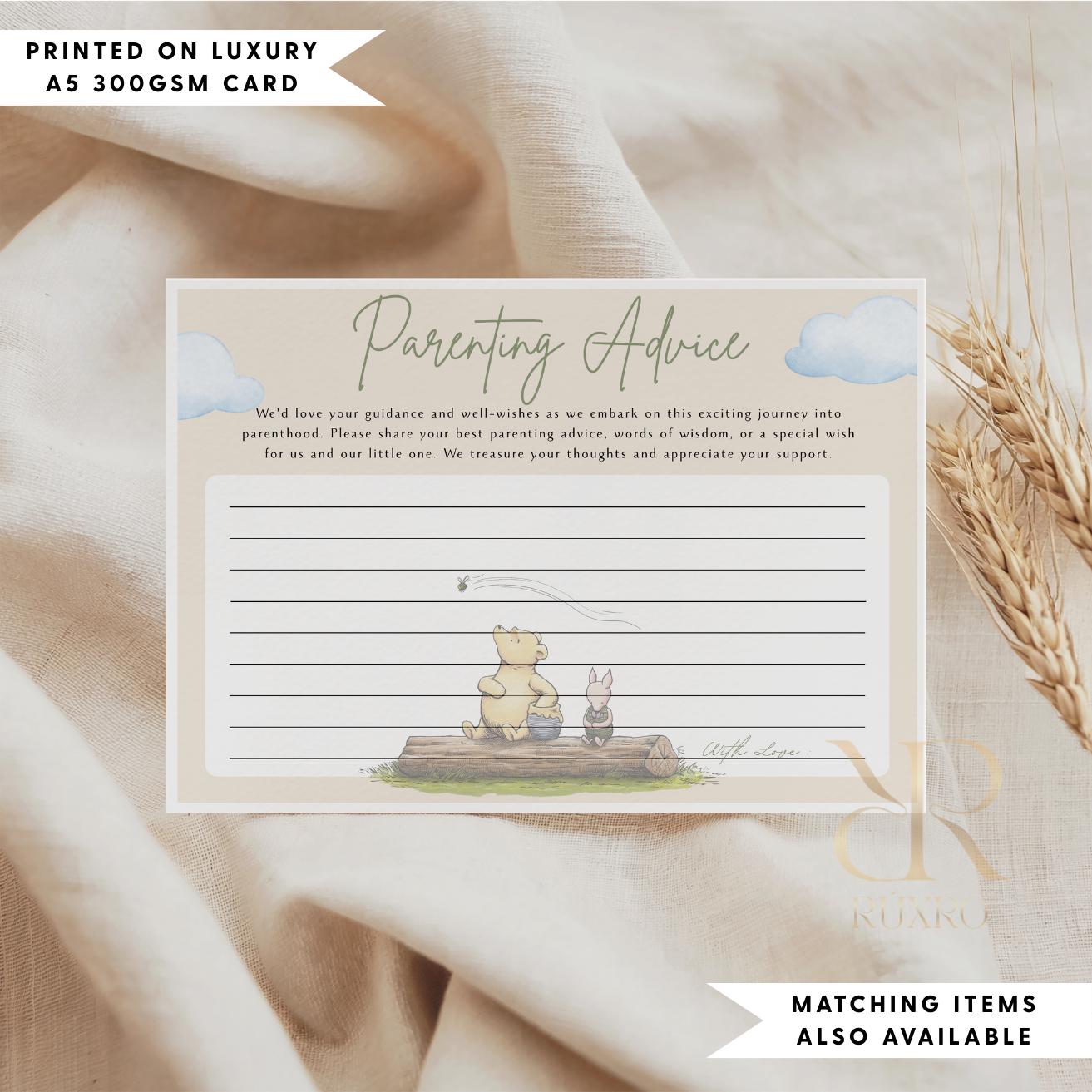 Wishes and advice baby shower cards in a Classic Winnie the Pooh theme