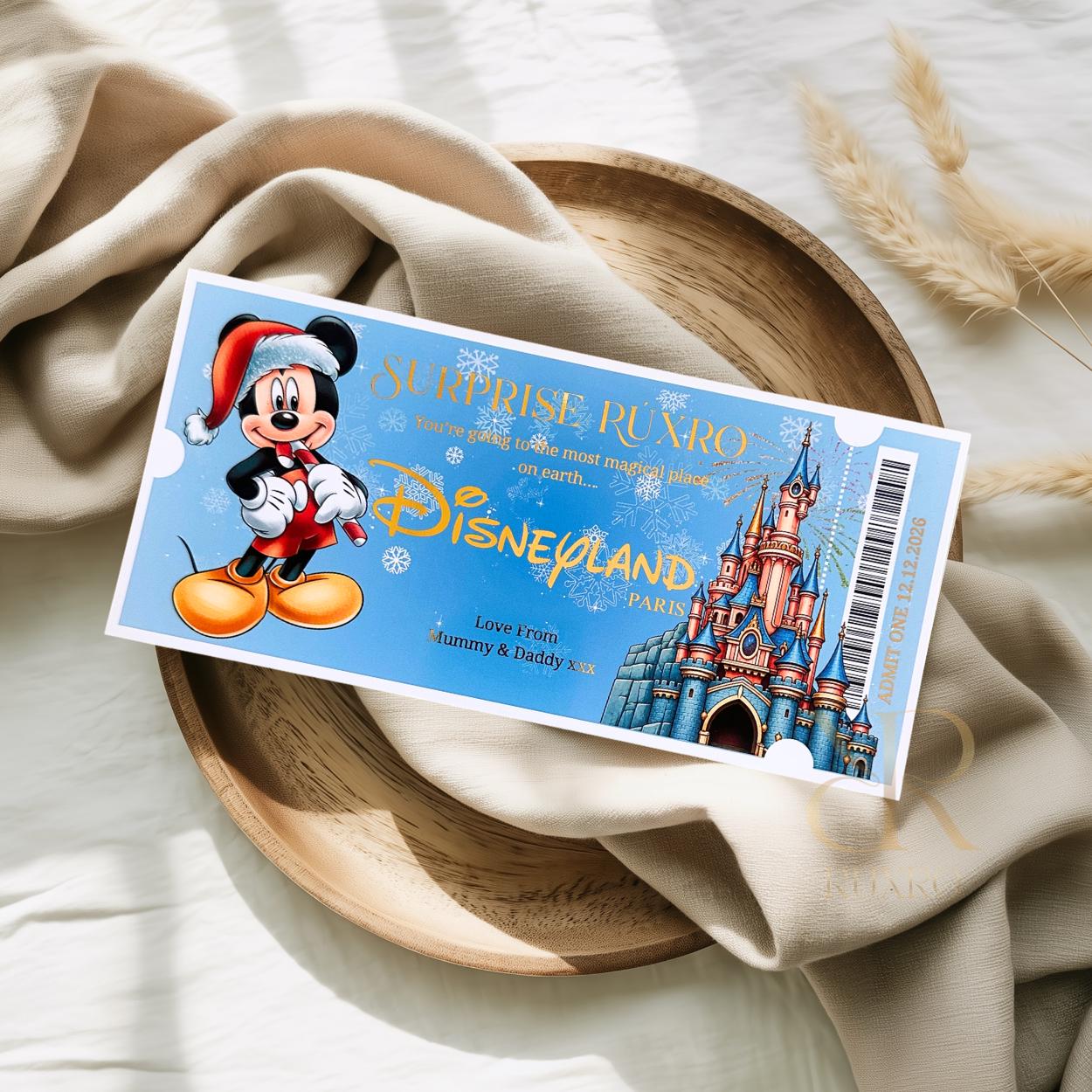 Personalised foil Disneyland Paris Christmas reveal ticket keepsake