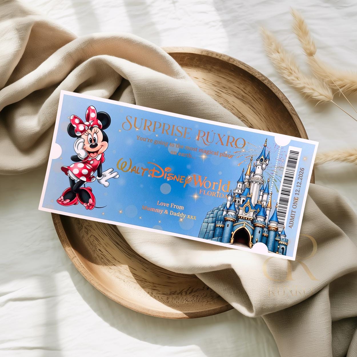 Personalised foil Walt Disney World reveal ticket keepsake