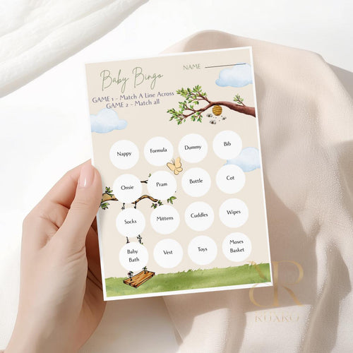 Baby bingo baby shower game cards in a Classic Winnie the Pooh theme