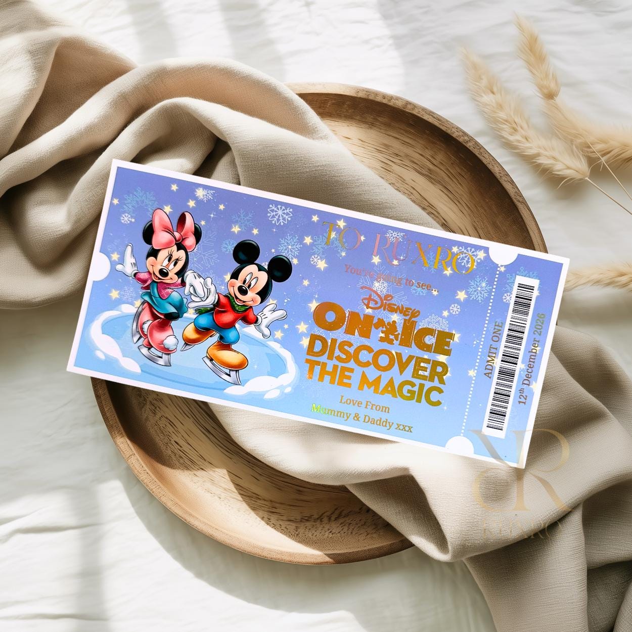 Personalised foil Disney On Ice reveal ticket keepsake