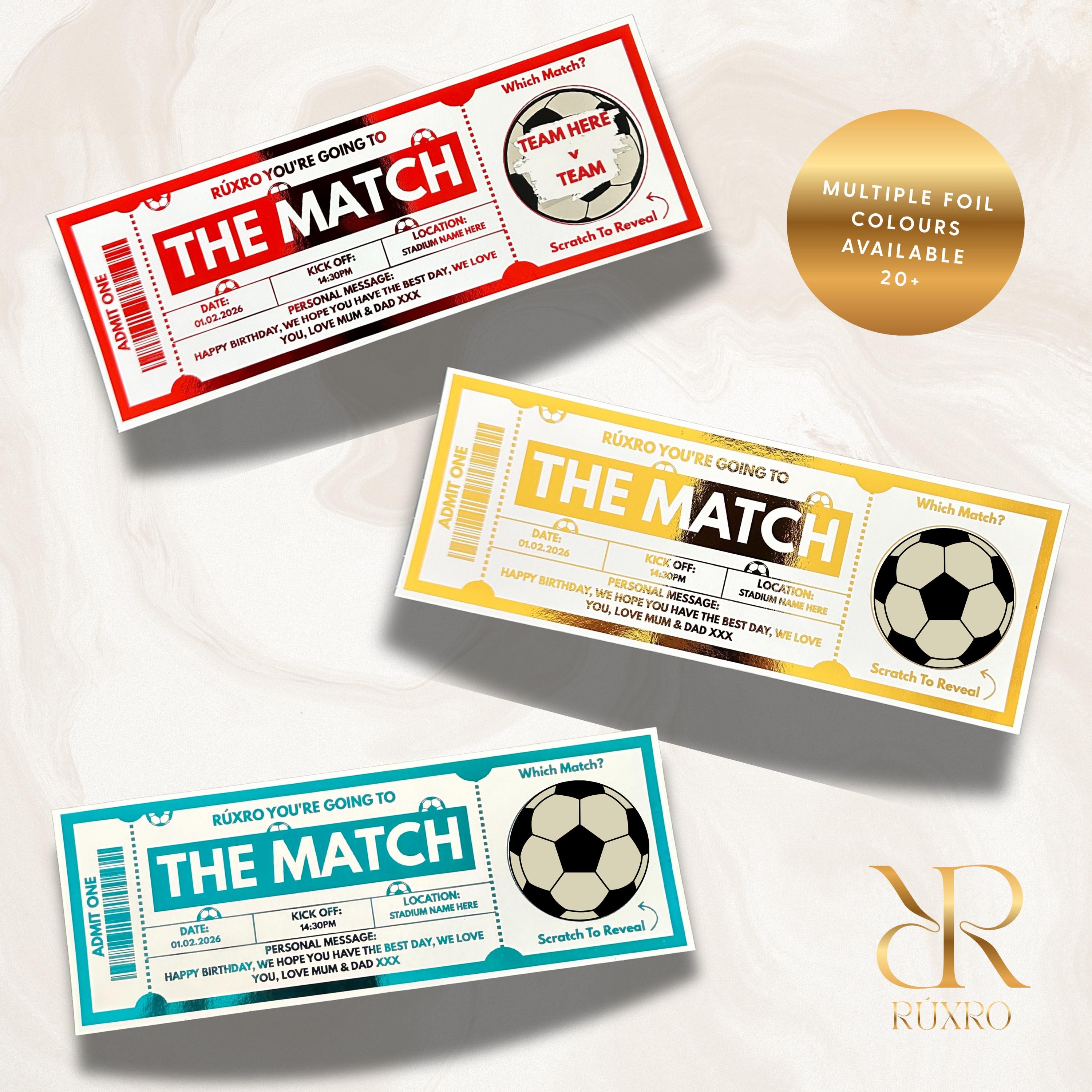 Personalised scratch to reveal football match ticket keepsake