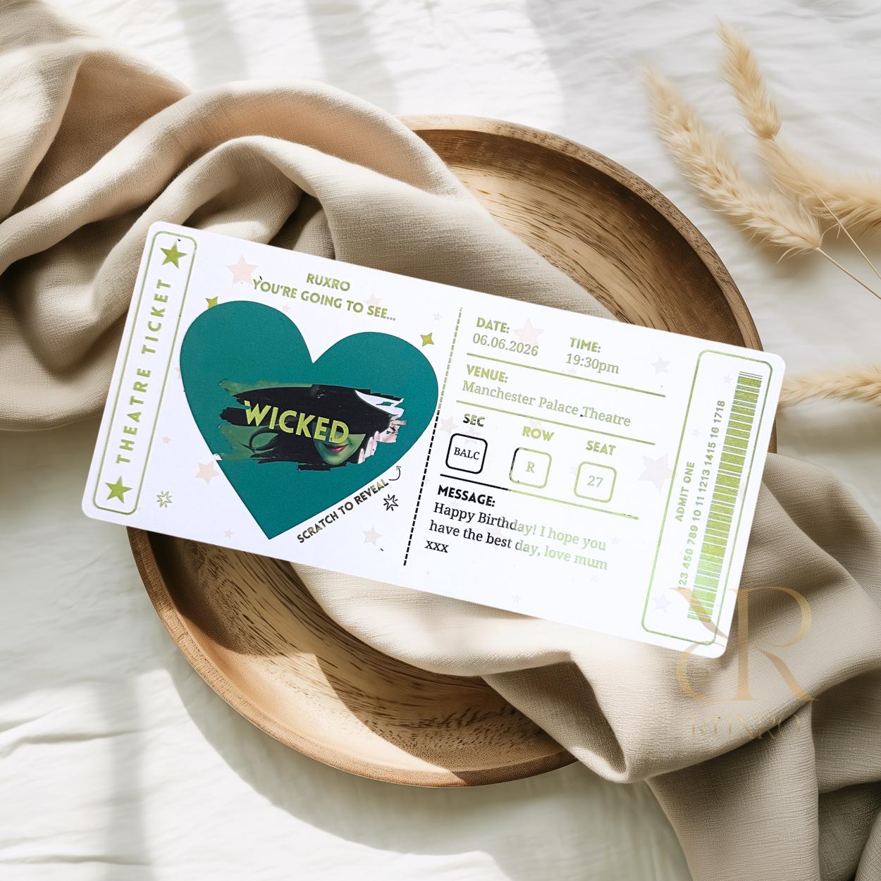 Personalised scratch to reveal theatre ticket keepsake