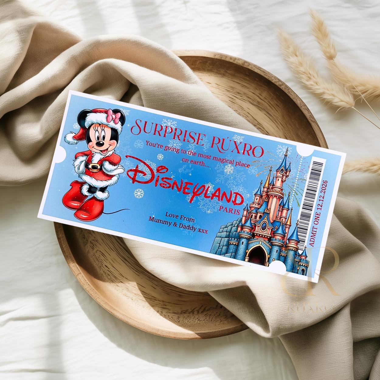 Personalised foil Disneyland Paris Christmas reveal ticket keepsake