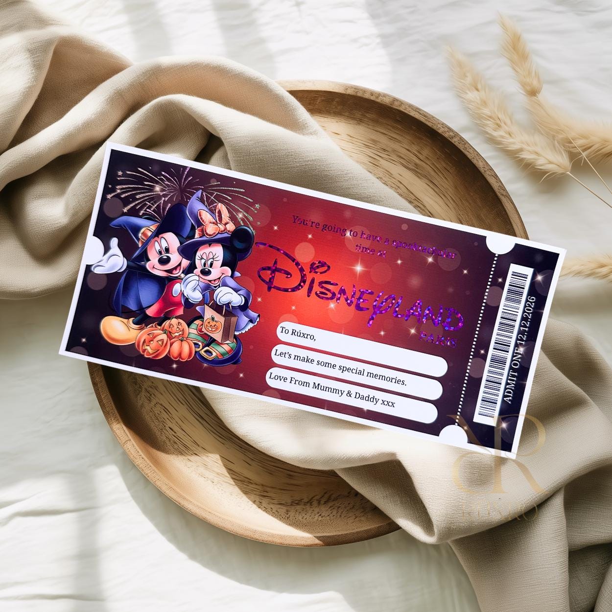 Personalised foil Disneyland Paris Halloween reveal ticket keepsake