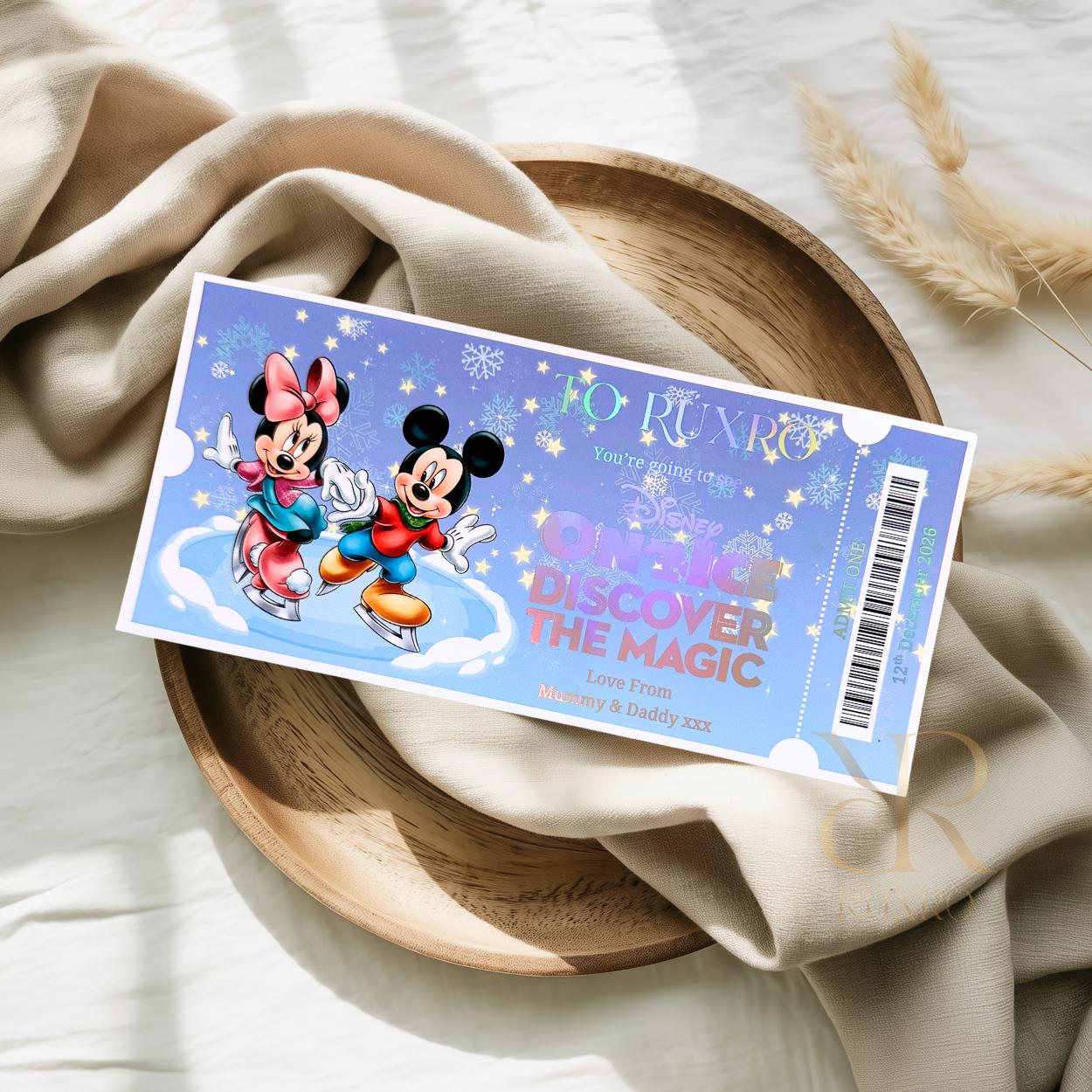 Personalised foil Disney On Ice reveal ticket keepsake