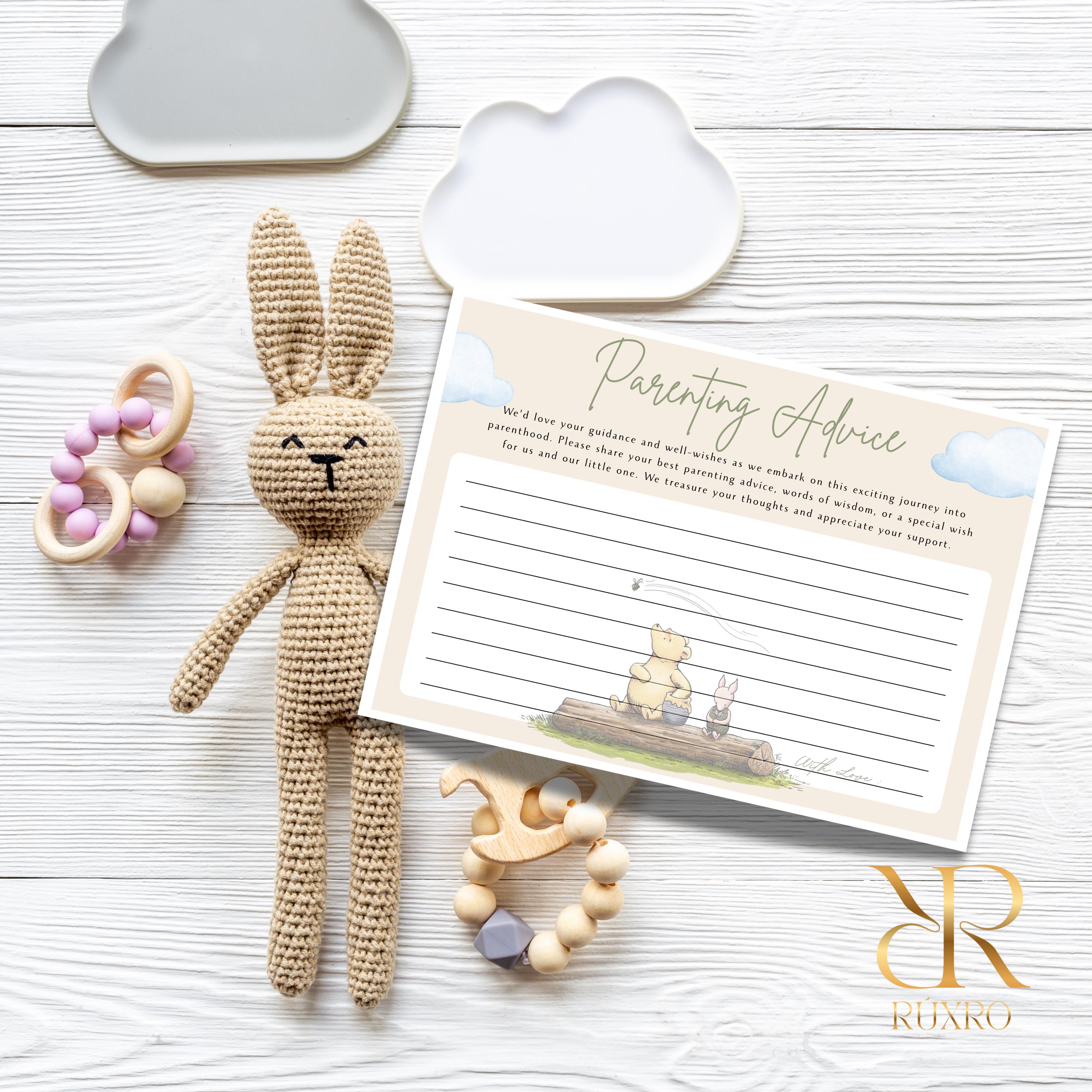 Wishes and advice baby shower cards in a Classic Winnie the Pooh theme