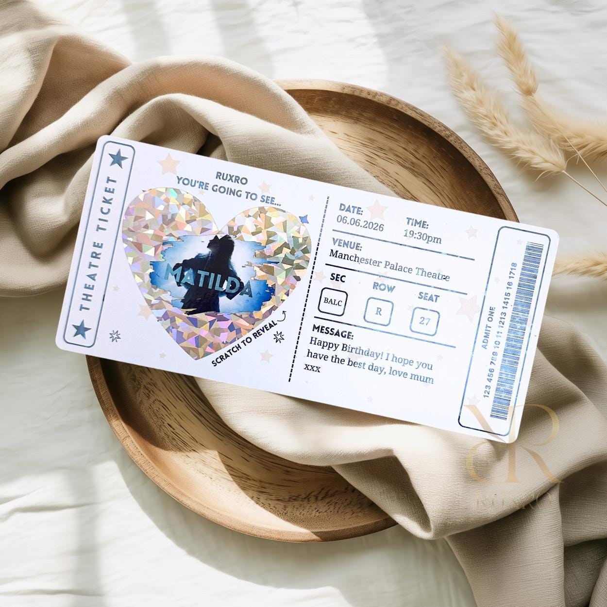 Personalised scratch to reveal theatre ticket keepsake